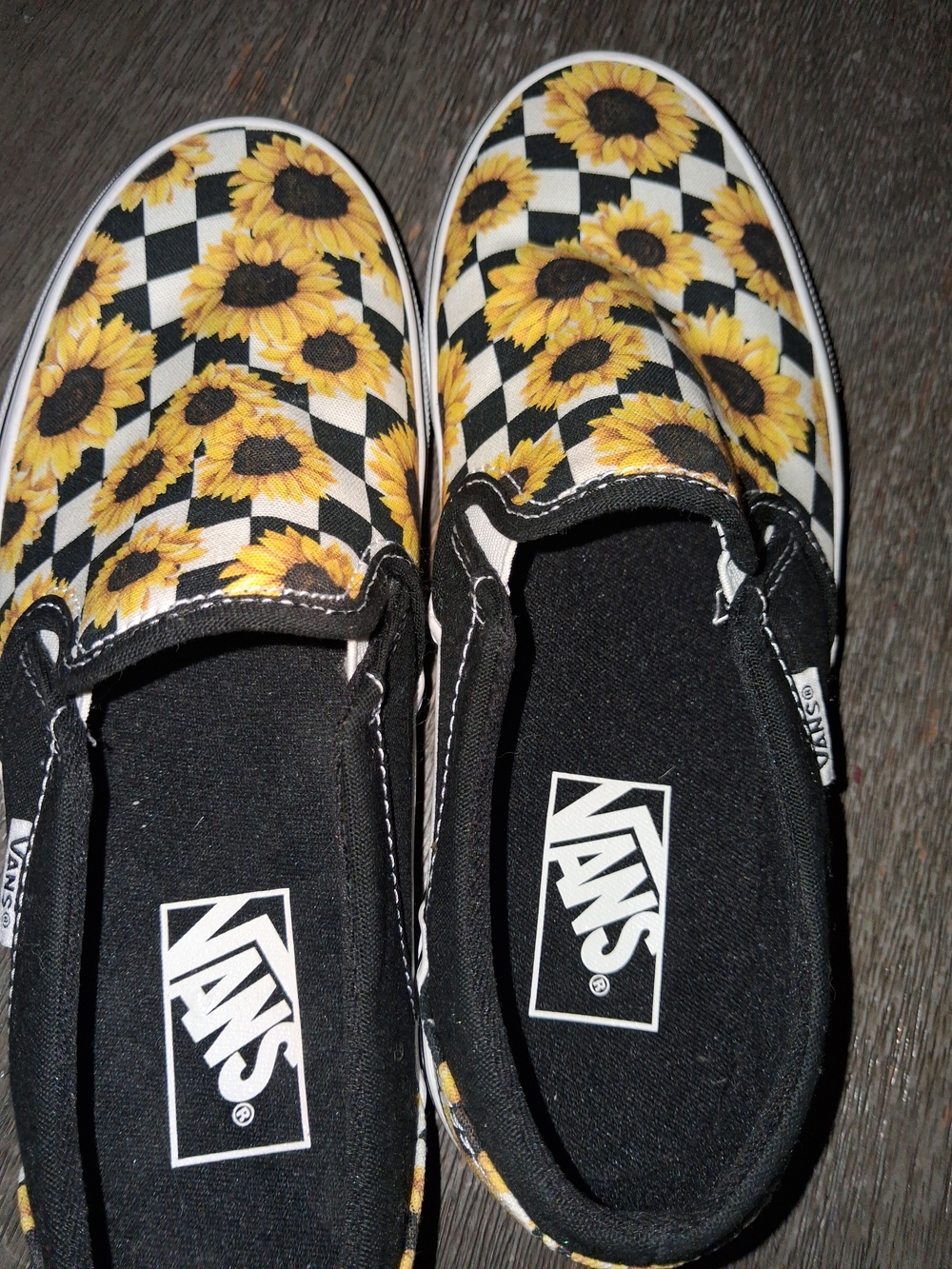 Vans Slip-On Sneakers Black White Yellow Sunflower Print - Picture 3 of 8